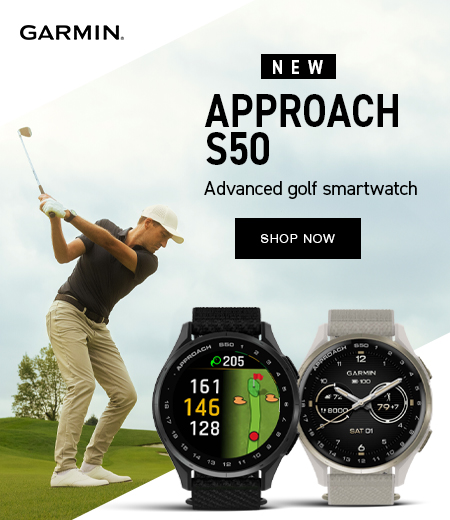 Garmin Approach S50 GPS Watch Now Available at Rock Bottom Golf brand page - mobile image