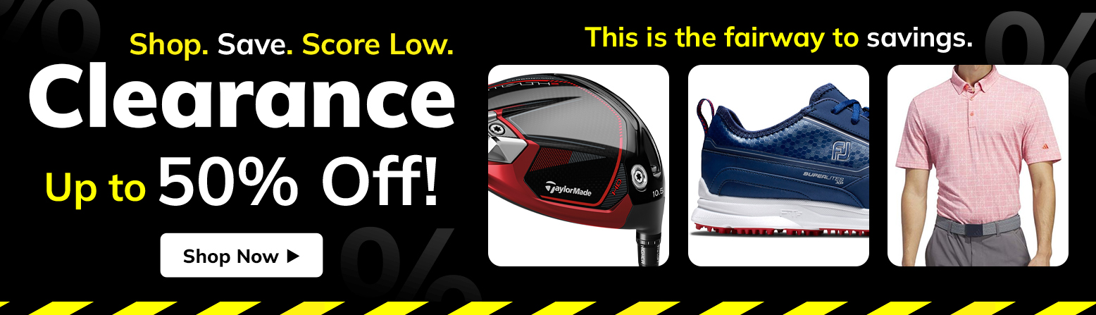 Up To 50% Off Golf Gear Clearance! Shop HUGE Savings On Golf Clubs, Golf Bags and Carts, Golf Balls, Apparel, Golf Shoes And Footwear, Golf Accessories, Golf Electronics, And MORE! - desktop image